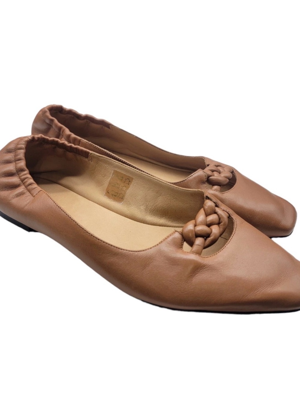 FRAME DENIM Braided Knot Leather Ballet Flats - Tan sie 39.5